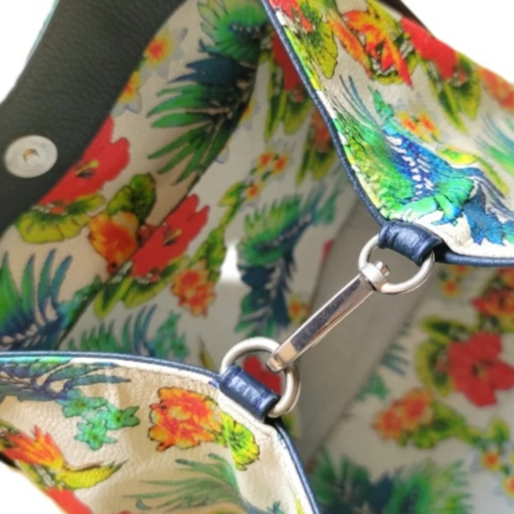 SENSATIONAL Pebbled  Leather Tote Bag Sunny Floral Print Handmade in Türkiye